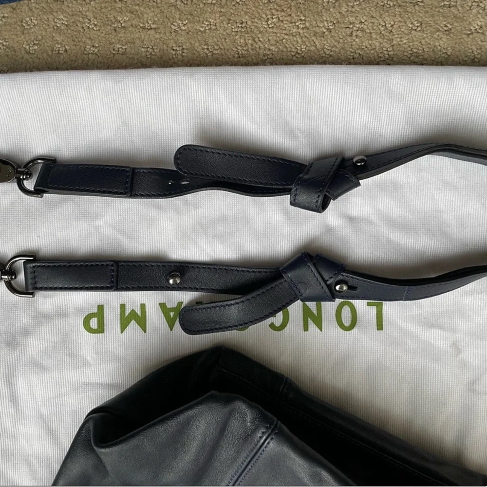 Dark Navy Blue Longchamp Le Pliage cuir - Picture 5 of 12